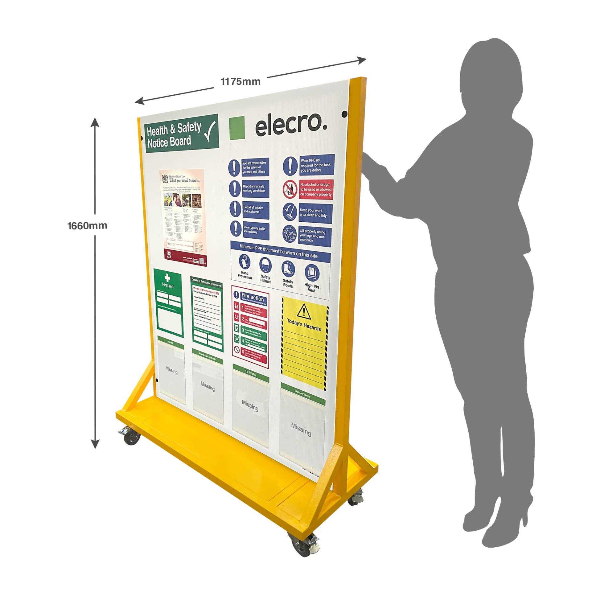 Wheeled Essential Free-Standing Contractors Health & Safety Information Board