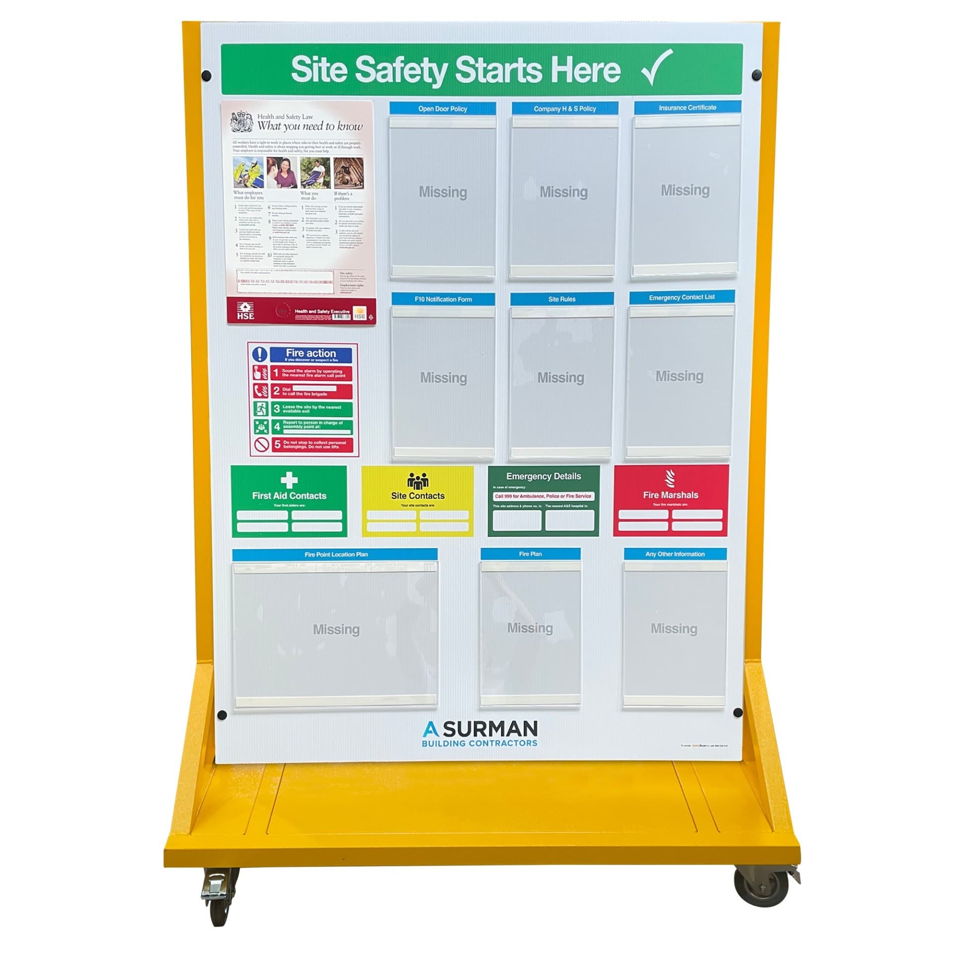 Wheeled Free-Standing Construction Site Info Point with Site Contacts & Documentation Holders