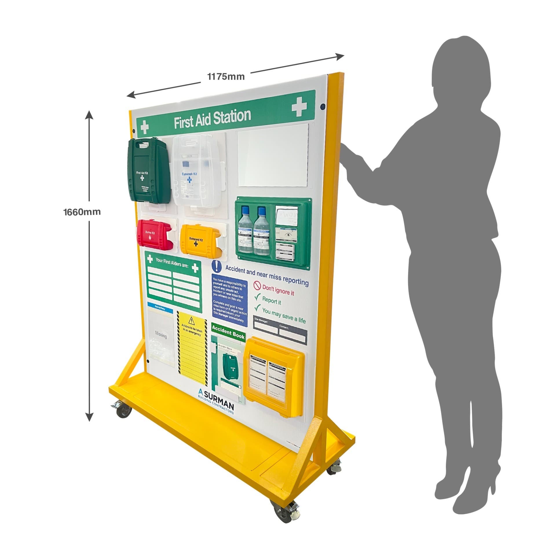 Wheeled Branded Free-Standing First Aid Station with Near Miss & Accident Reporting