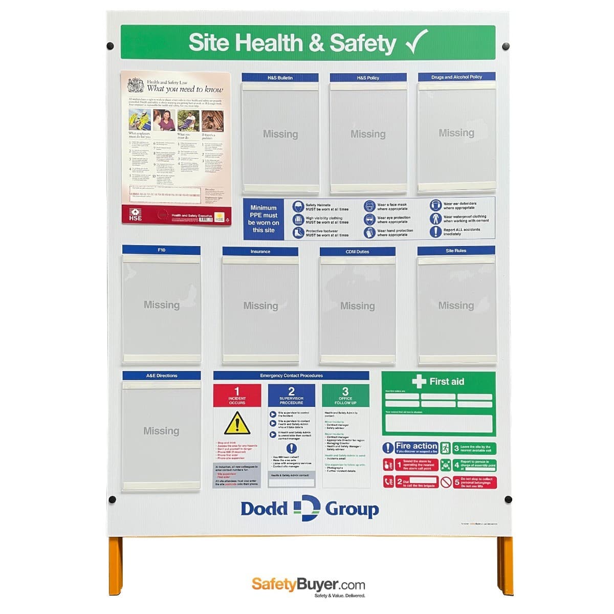 Free-Standing Construction Health & Safety Point with Focus on PPE & Emergency Procedures