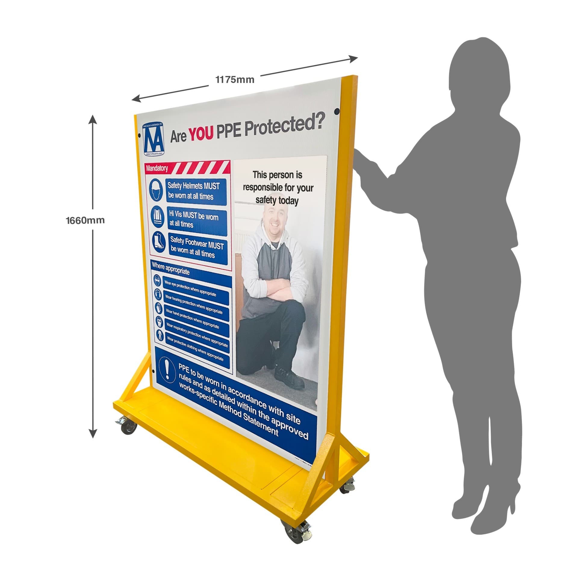 Wheeled Free-Standing Check your PPE Information Board with Mirror