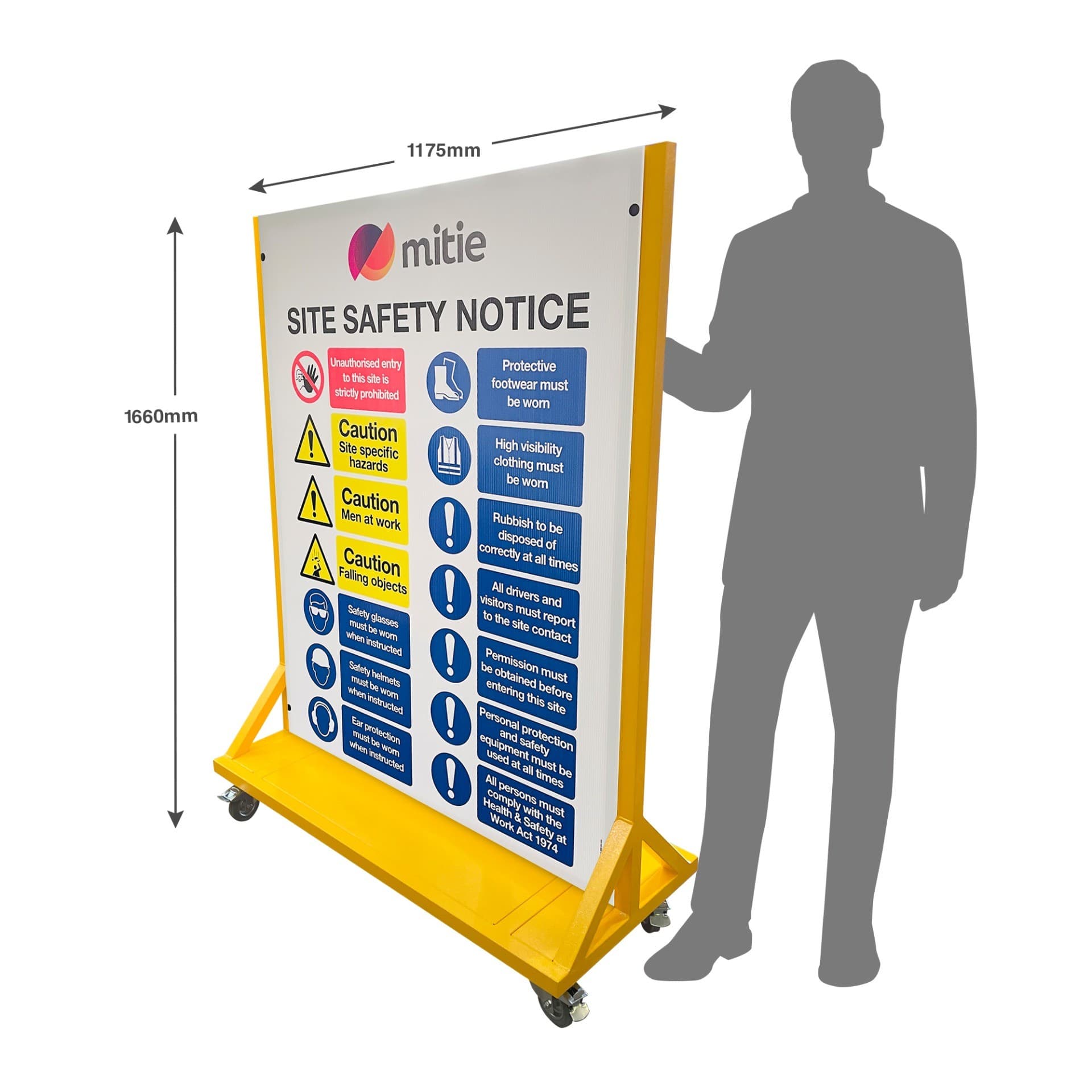 Wheeled Free-Standing Site Safety Info Board with Focus on PPE & Site Rules
