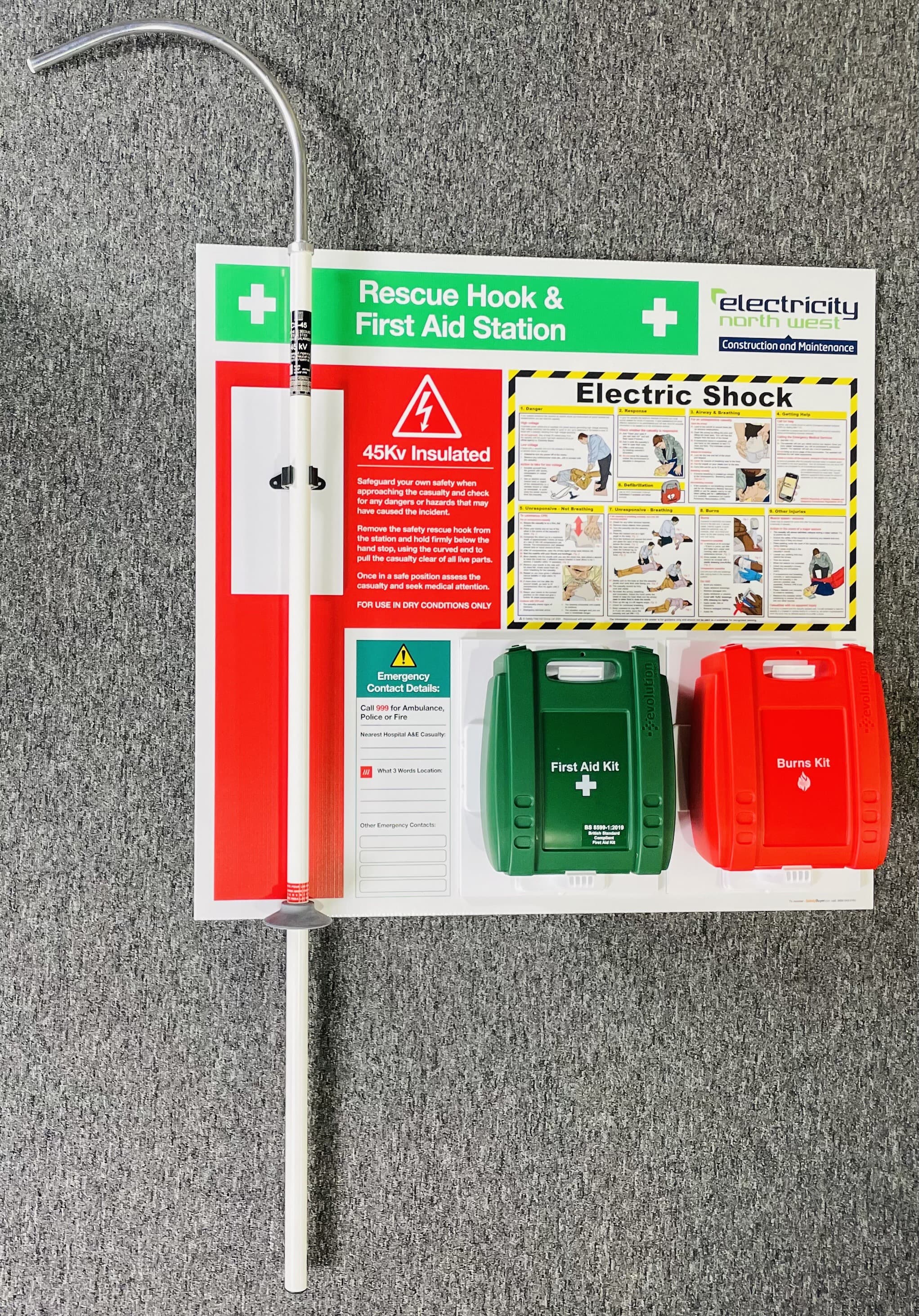 Branded Rescue Hook Station with First Aid & Burns Kits