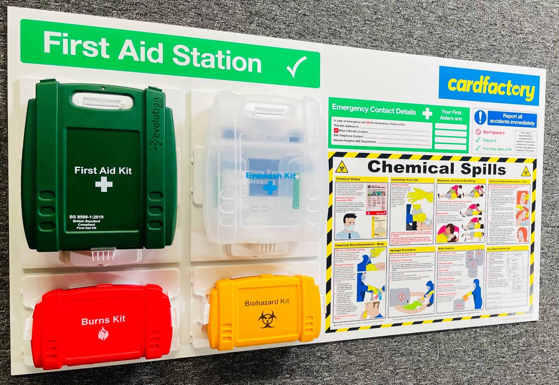 Branded First Aid Station with Chemical Spills Poster