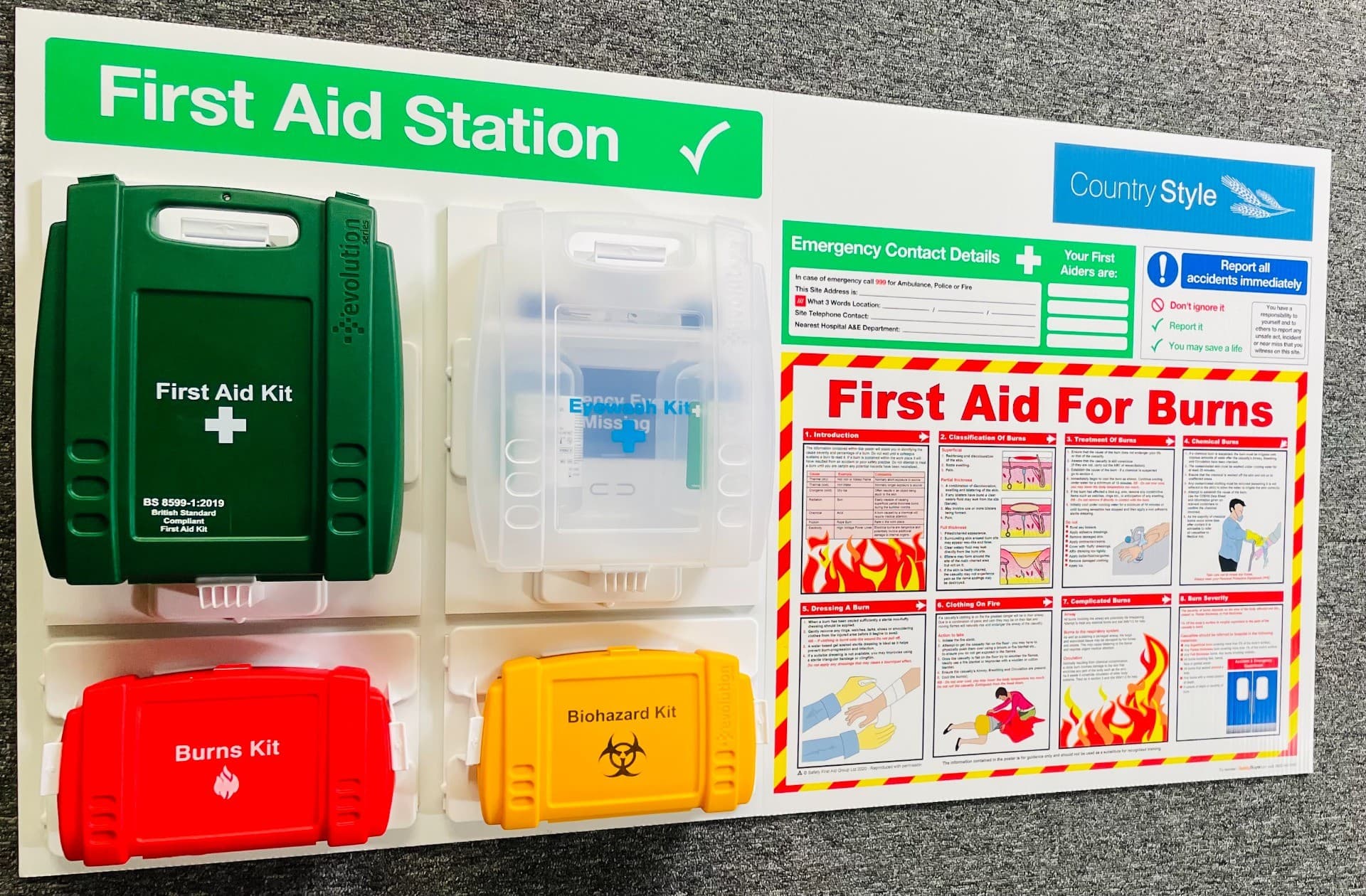 Branded First Aid Station with First Aid for Burns Poster