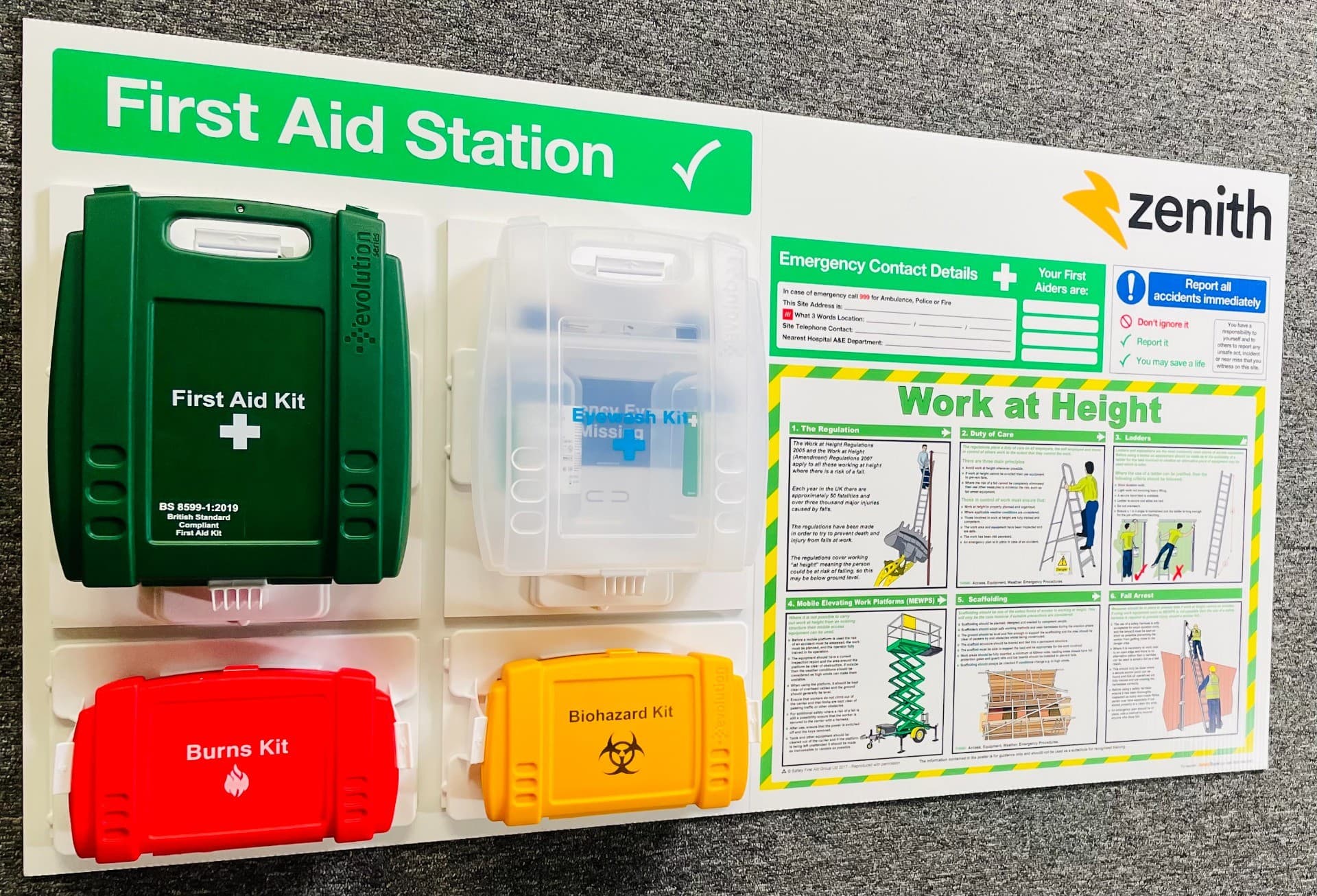 Branded First Aid Station with Work at Height Poster