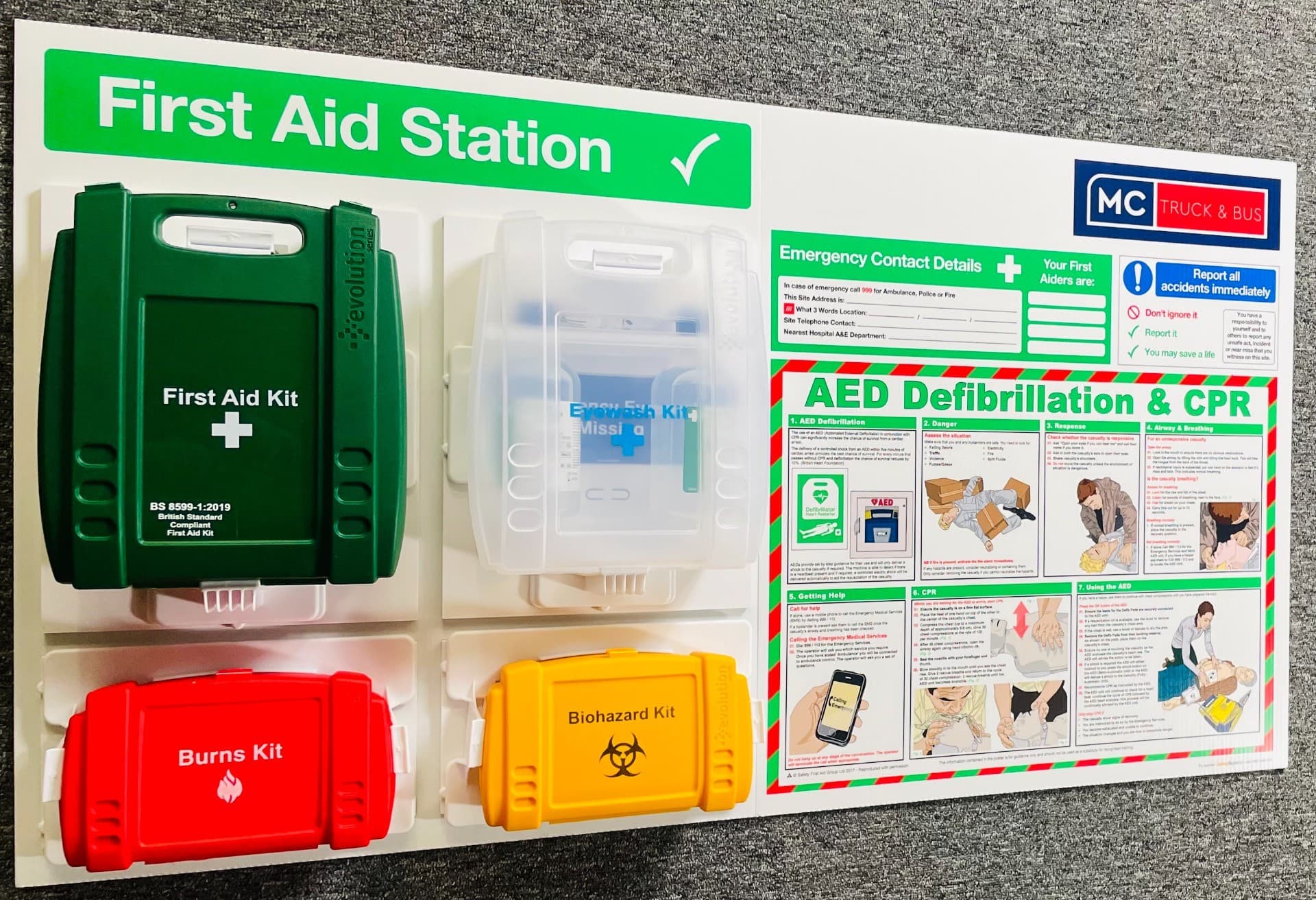 Branded First Aid Station with AED Defibrillation & CPR Poster