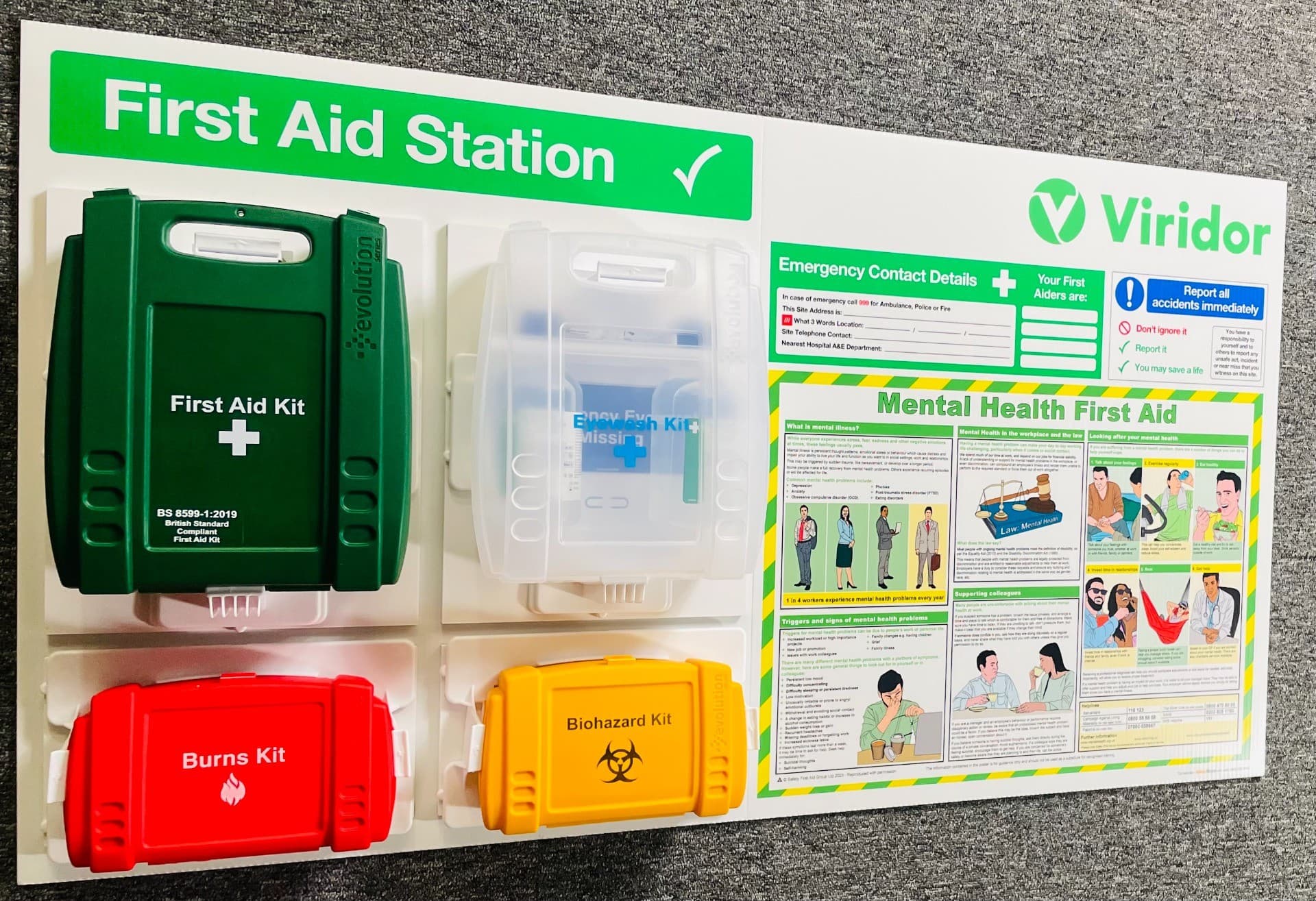 Branded First Aid Station with Mental Health First Aid Poster