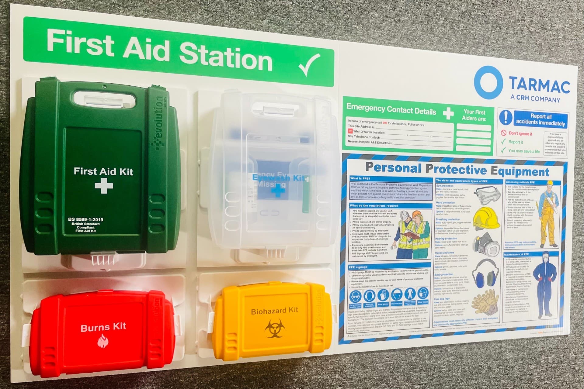 Branded First Aid Station with Personal Protective Equipment Poster