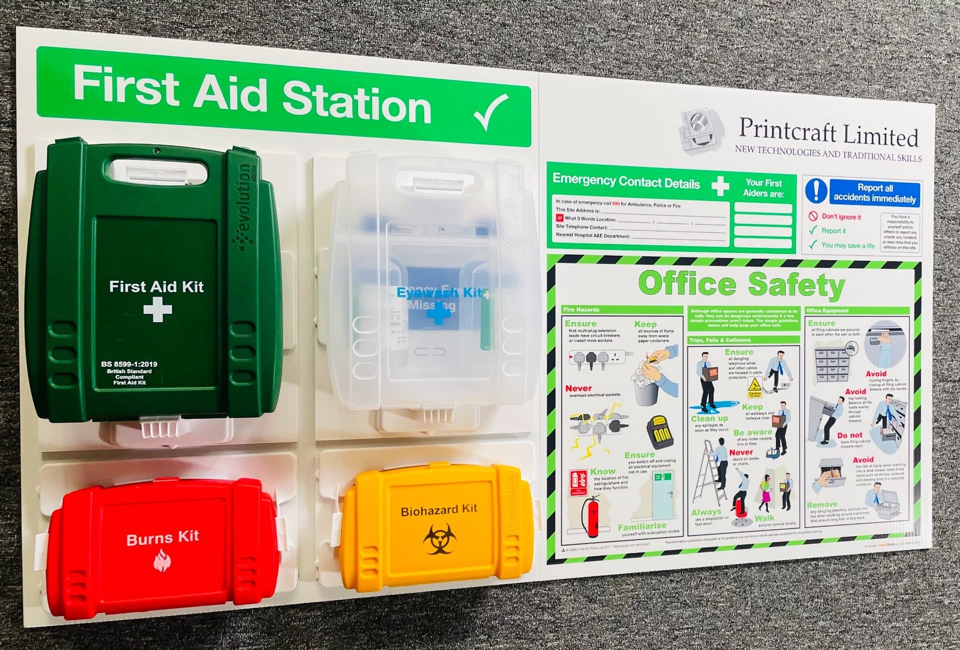 Branded First Aid Station with Office Safety Poster