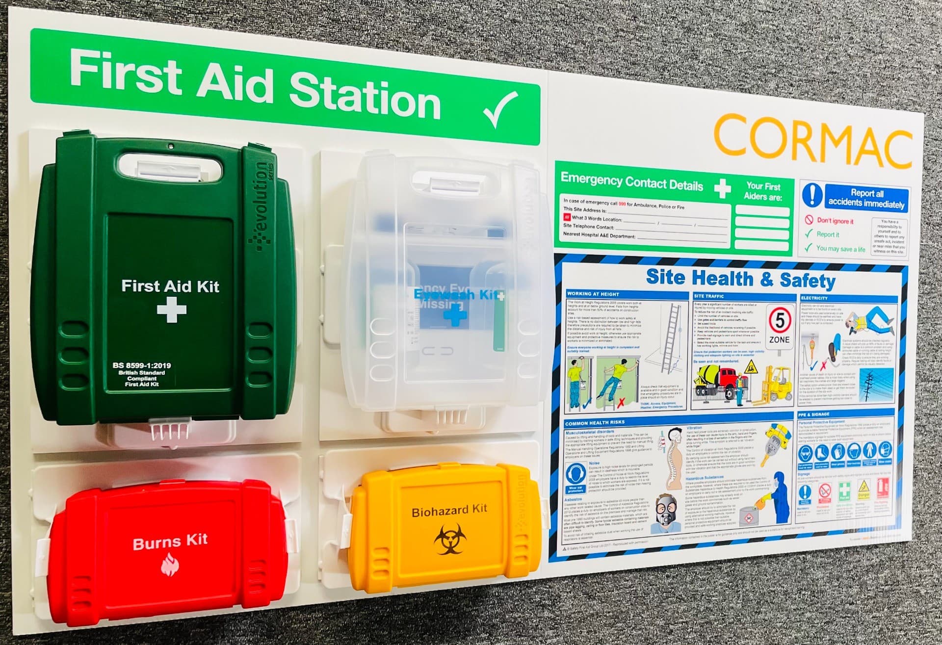Branded First Aid Station with Site Health & Safety Poster