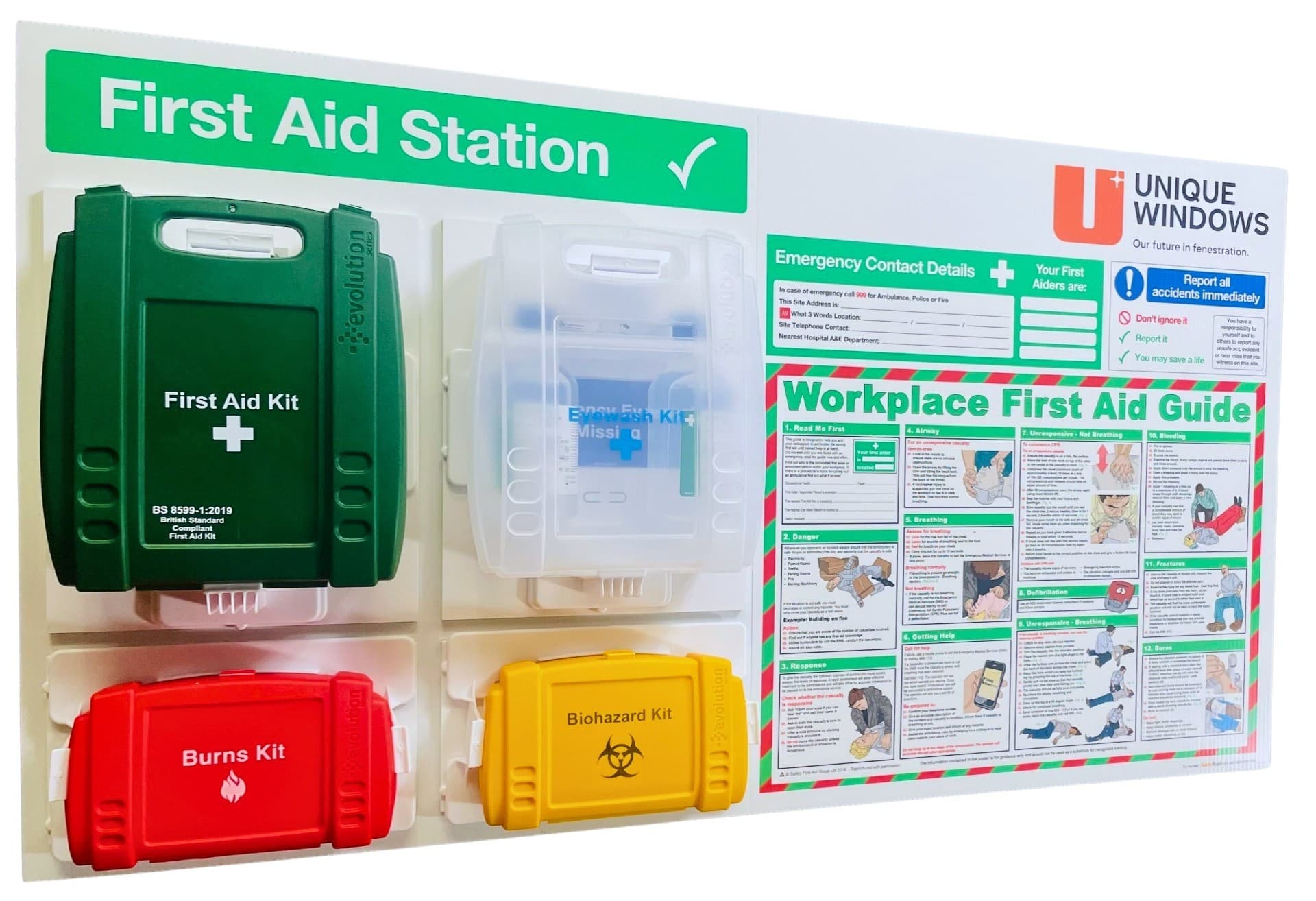 Branded First Aid Station with Workplace First Aid Guide Poster