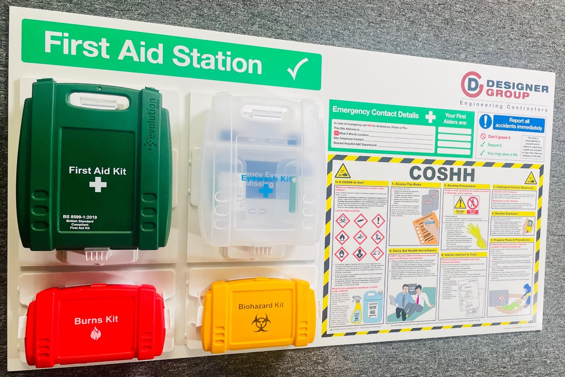 Branded First Aid Station with COSHH Poster