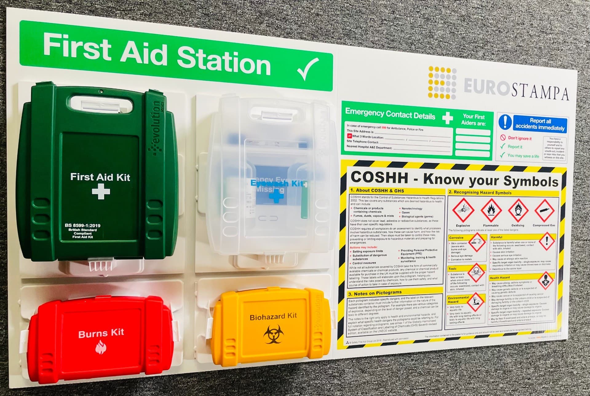 Branded First Aid Station with COSHH - Know Your Symbols Poster