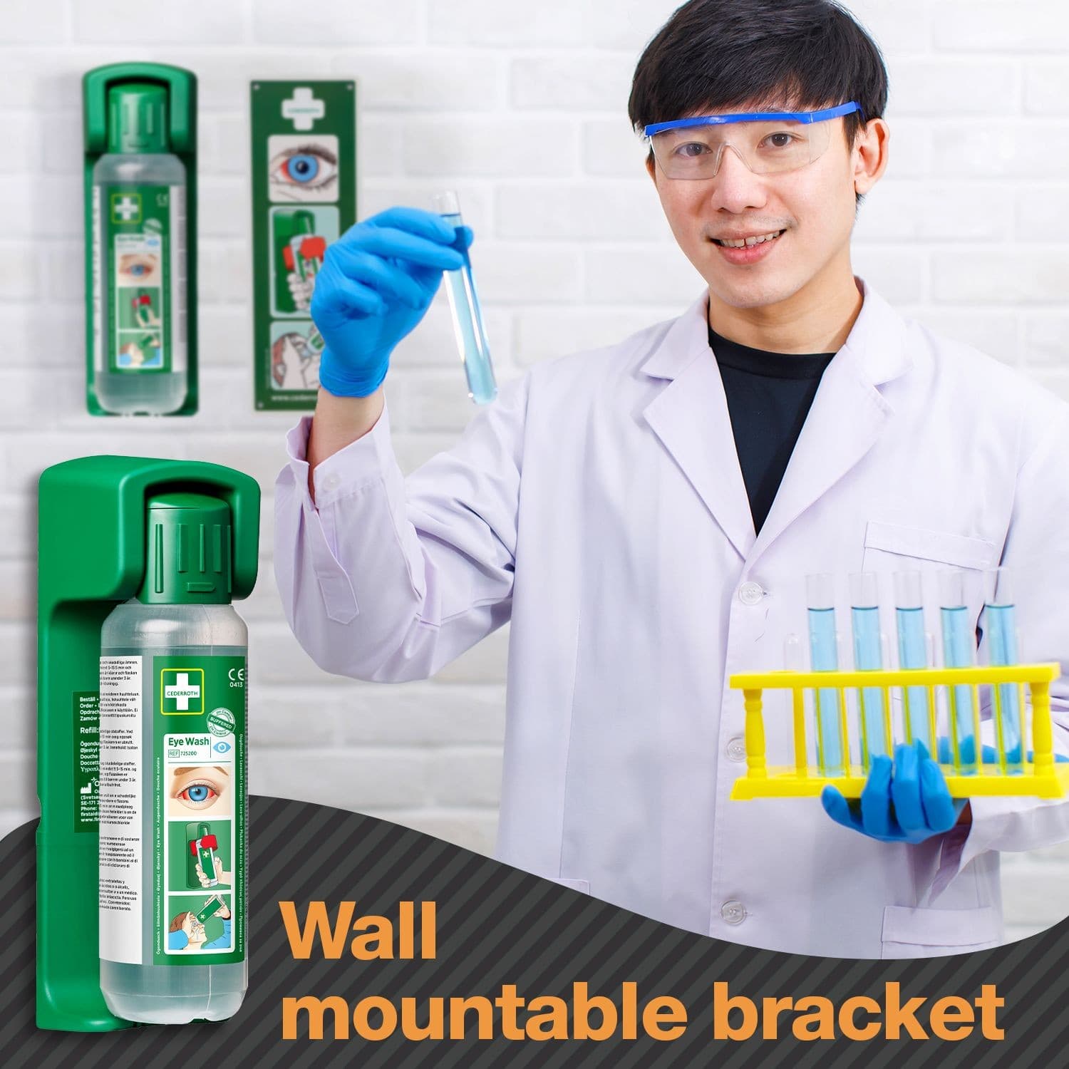 Cederroth Eyewash Bottle 500ml  - with Wall Bracket and Sign