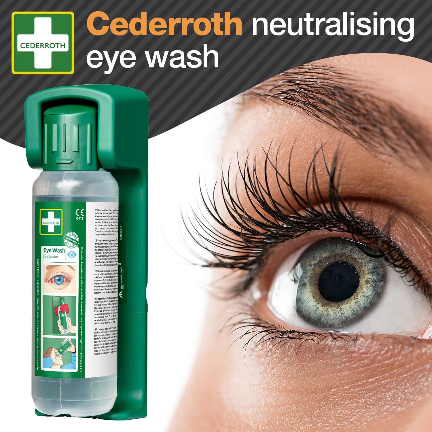Cederroth Eyewash Bottle 500ml  - with Wall Bracket and Sign
