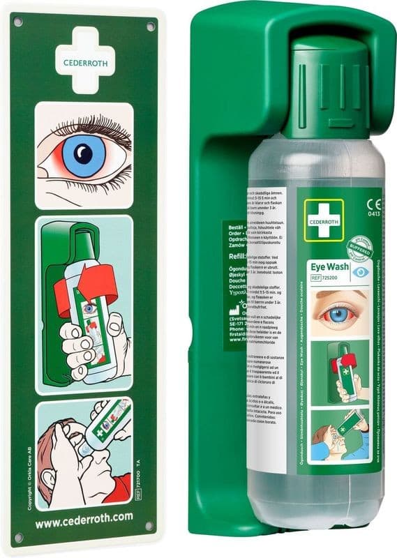 Cederroth Eyewash Bottle 500ml  - with Wall Bracket and Sign