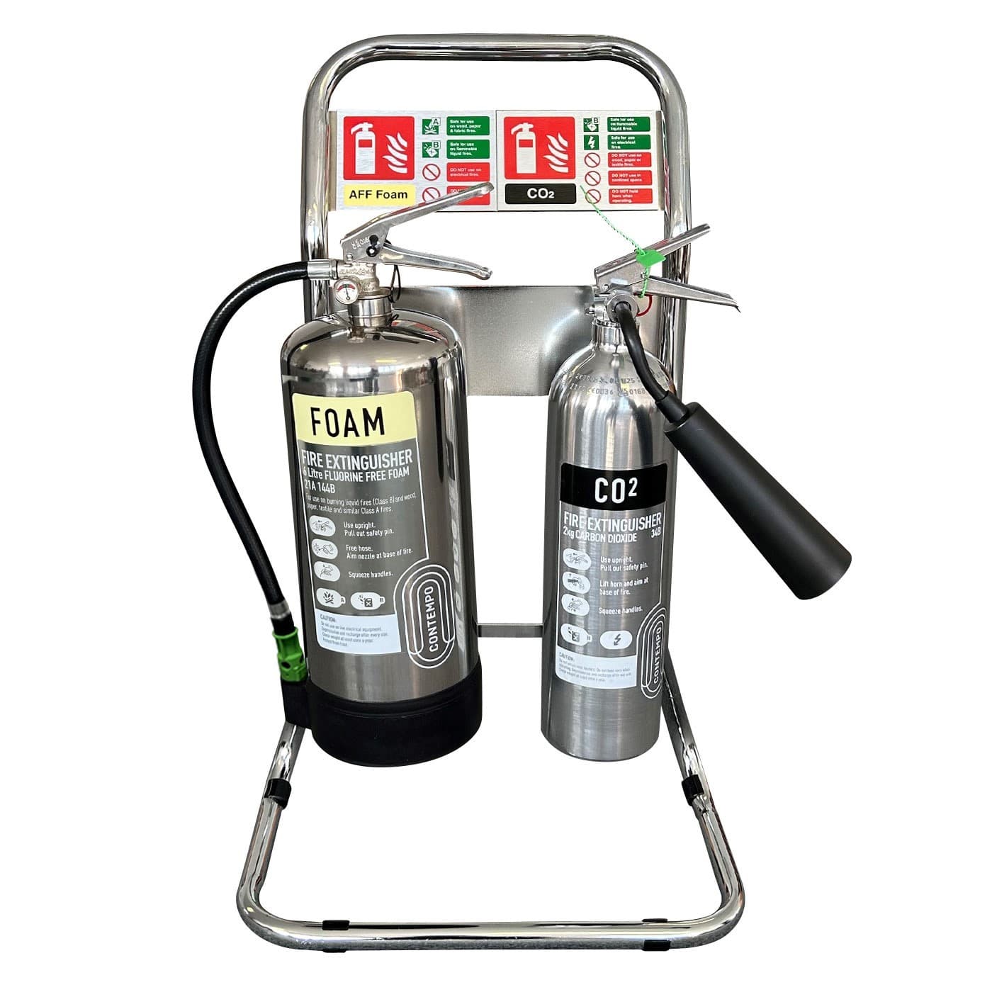 Double Polished Stainless Steel Fire Extinguishers & Stand Bundle Deals