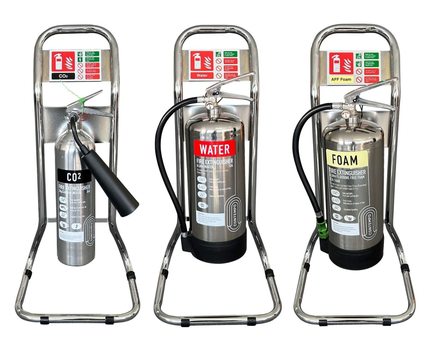 Single Polished Stainless Steel Fire Extinguisher & Stand Bundle Deals