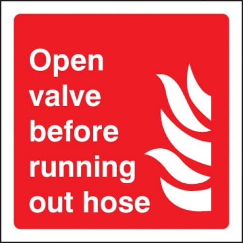 Open Valve Before Running Out Hose Sign | 150mm x 150mm | Self Adhesive Vinyl