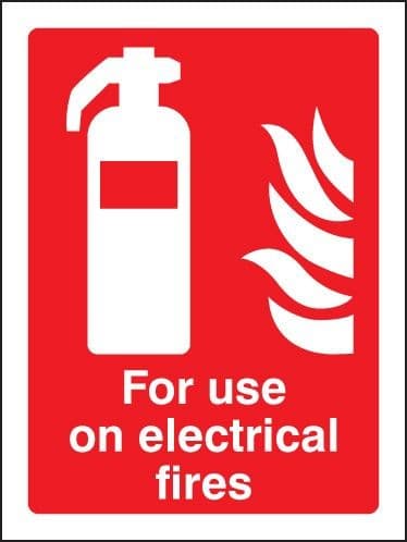 For Use On Electrical Fires Sign | 150mm x 200mm | Self Adhesive Vinyl