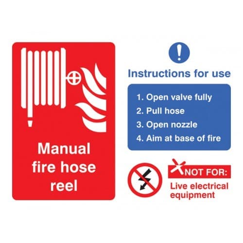 Manual Fire Hose Reel with Instructions for Use Signs