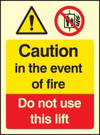 Caution in the Event of Fire - Do Not Use This Lift Signs