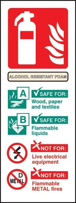 Alcohol Resistant Foam Fire Extinguisher Identification Signs - Portrait