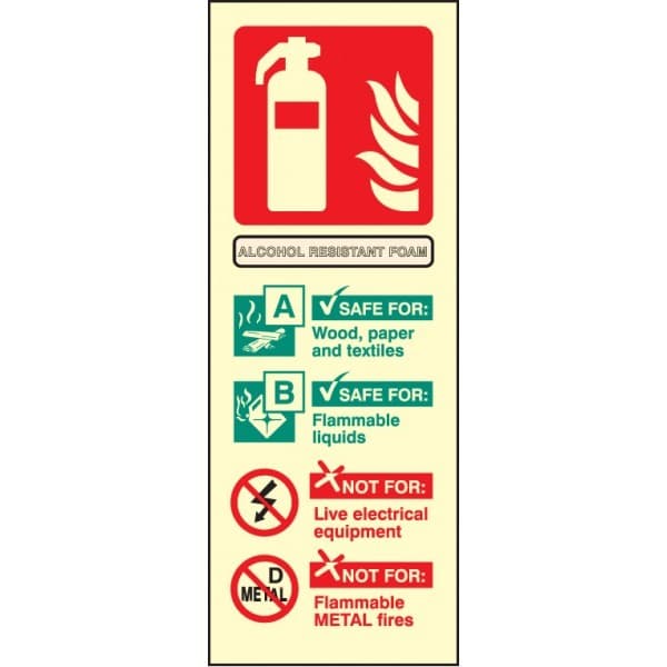 Alcohol Resistant Foam Fire Extinguisher Identification Signs - Portrait
