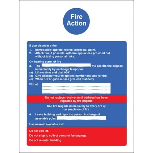 Fire Action Notice - Brigade Dialled Manually, Do Not Use Lift