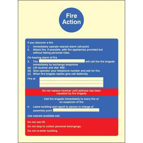 Fire Action Notice - Brigade Dialled Manually, Do Not Use Lift