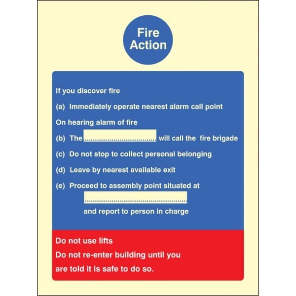 Fire Action Standard Notice - Brigade Dialled Manually, Do Not Use Lift