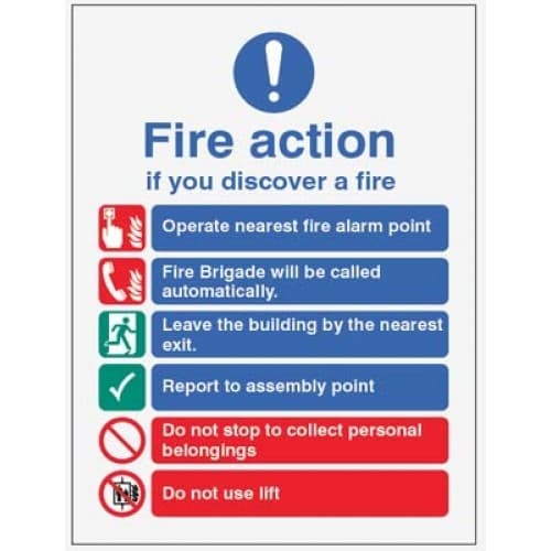 Fire Action Notice - Fire Brigade will be Called Automatically, Do Not Use Lift