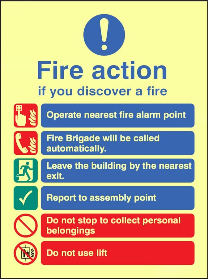 Fire Action Notice - Fire Brigade will be Called Automatically, Do Not Use Lift