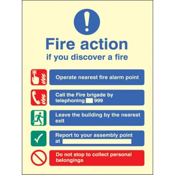 Fire Action Notice With Safety Symbols, Manual Fire Brigade Call 999 , No Lifts