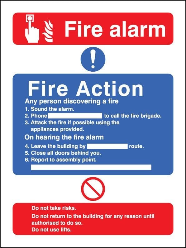 Fire Action Notice - Combining Alarm Call Point, Do Not Use Lifts