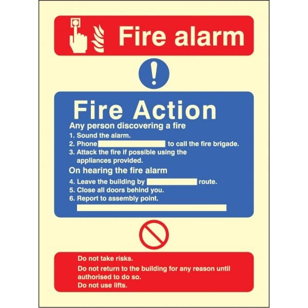 Fire Action Notice - Combining Alarm Call Point, Do Not Use Lifts
