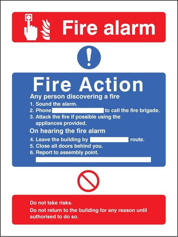 Fire Action Notice - Combining Alarm Call Point, Without Lift