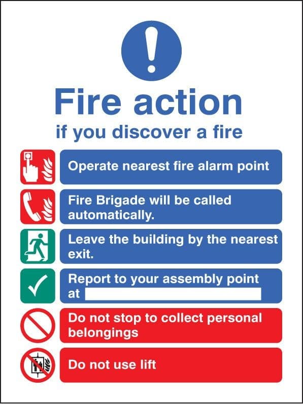 Fire Action Notice with Automatic Brigade Call, Do Not Use Lifts