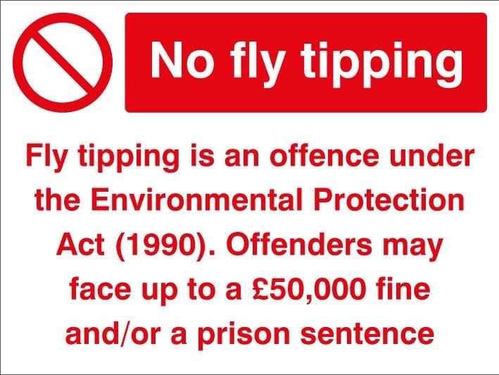 No Fly Tipping - Offenders May Face Fine/Prison Signs