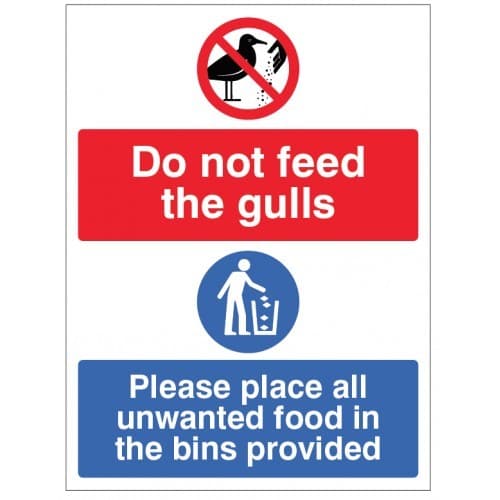 Do Not Feed The Gulls - Place Unwanted Food in Bins Provided Signs