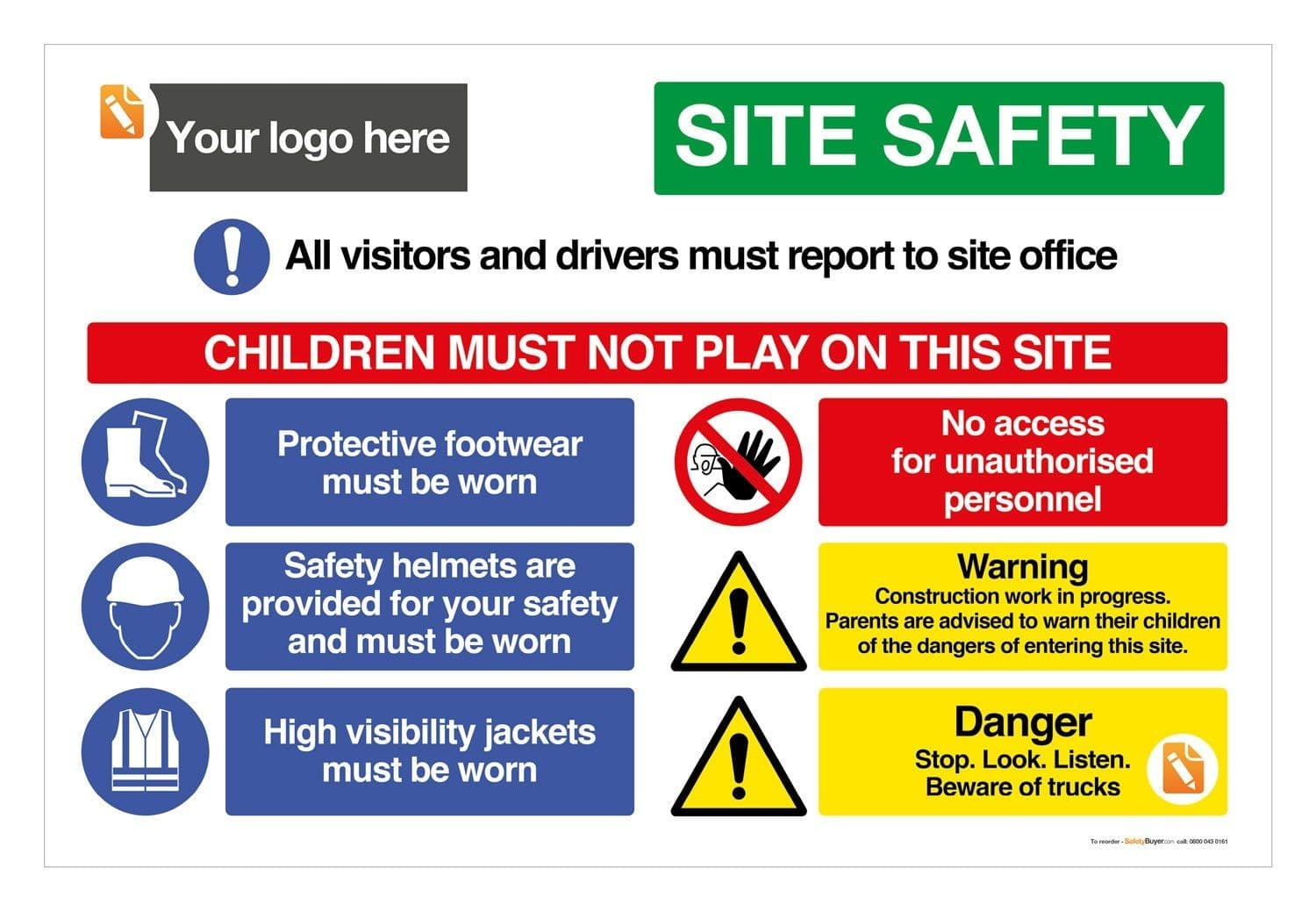 Site Safety Main Entrance Sign - Add your logo