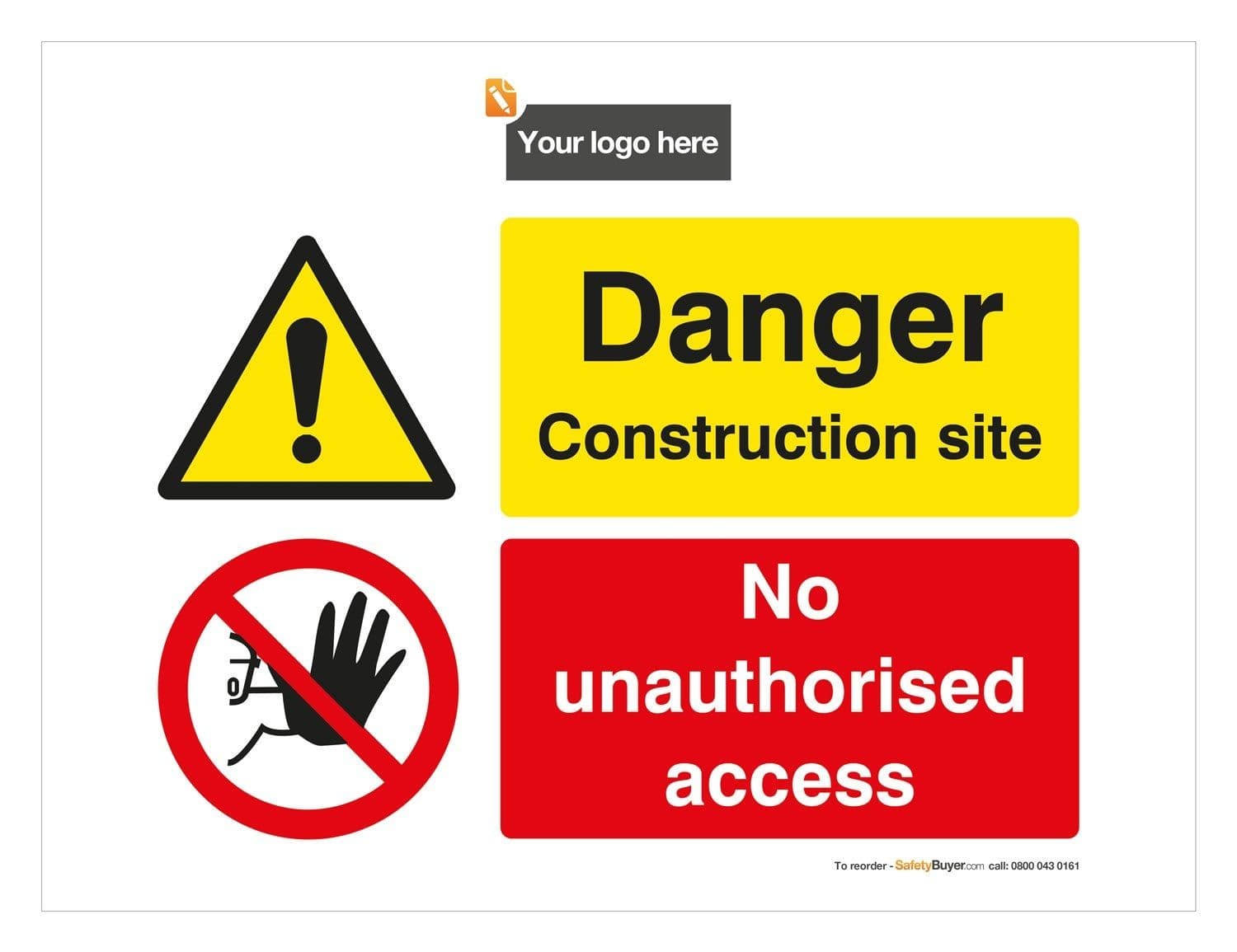 Danger Construction Site Sign - Add your logo