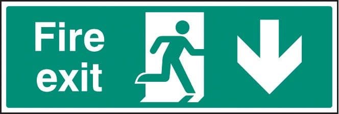 Fire Exit Arrow Down with Running Man Signs