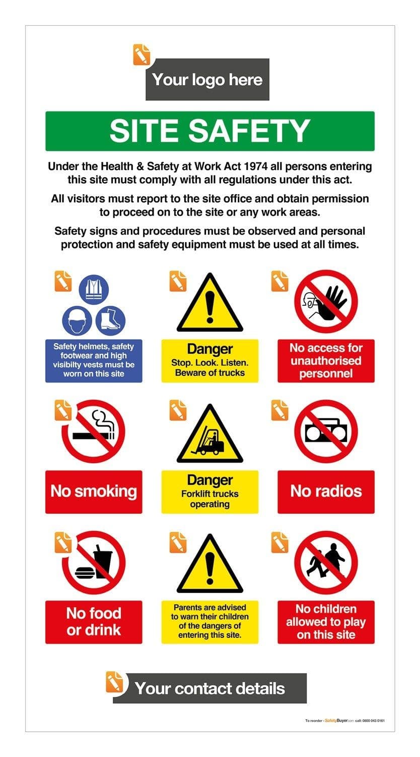 Site Safety 9 Message Board Portrait - Add your logo