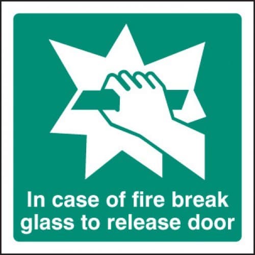 Break Glass to Release Door Sign