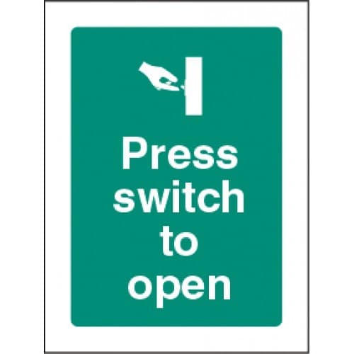 Press Switch To Open Signs | 75mm x 100mm | Self Adhesive Vinyl