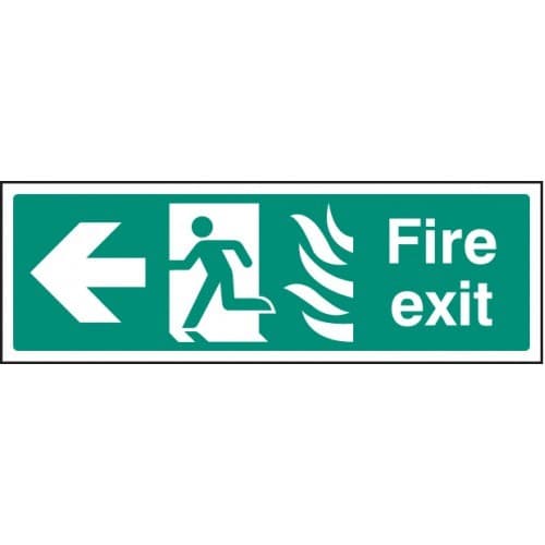 Fire Exit Arrow Left HTM Signs with Flames and Running Man
