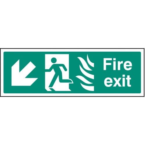 Fire Exit Arrow Down / Left HTM Signs with Flames and Running Man