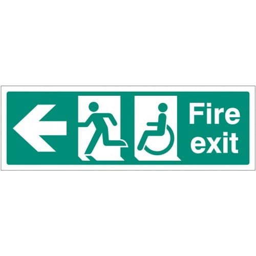 Fire Exit Sign with Disabled Symbol, Running Man and Arrow Left